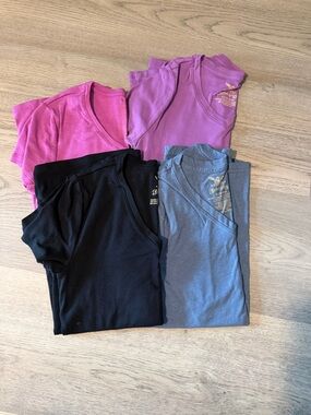 Bundle of 4 Women’s V-Neck Tee - Black, Gray, Pink & Purple